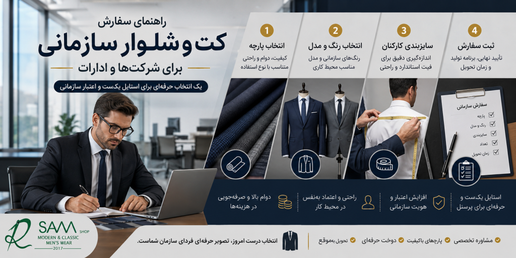 راهنمای سفارش کت و شلوار سازمانی برای شرکت‌ها و ادارات