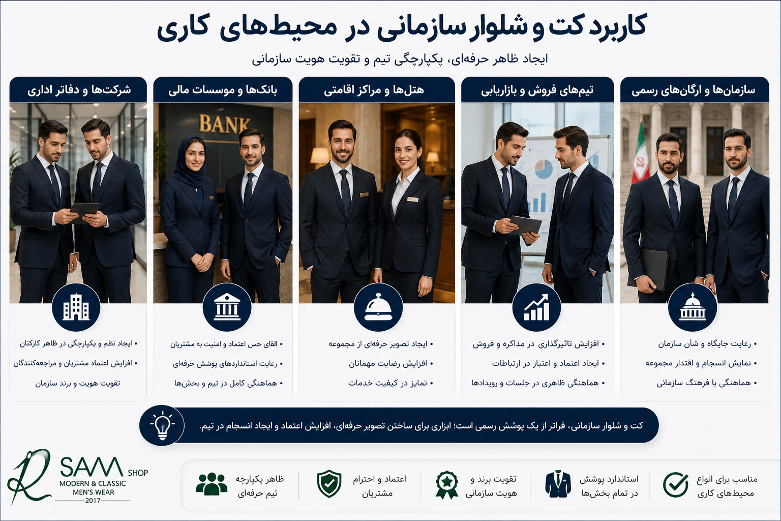 کت و شلوار سازمانی مناسب شرکت، بانک، هتل، دفتر رسمی و تیم فروش