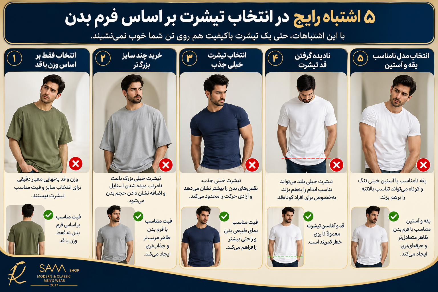 اشتباهات رایج انتخاب تیشرت بر اساس فرم بدن مردانه