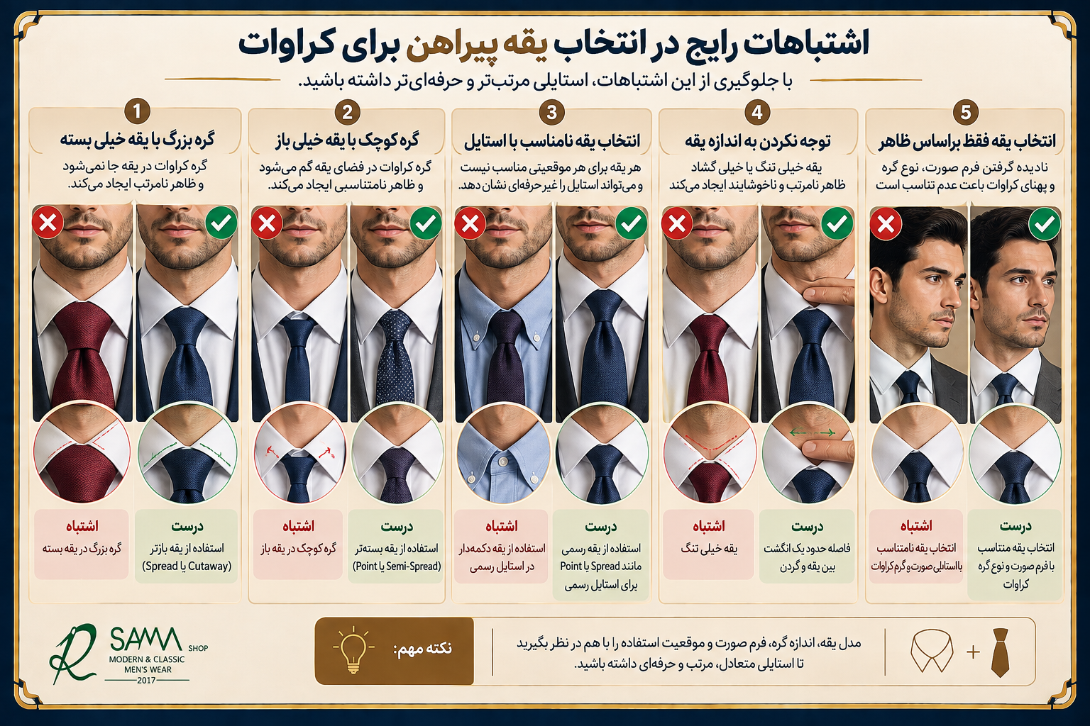 اشتباهات رایج در ست کردن یقه پیراهن و کراوات مردانه